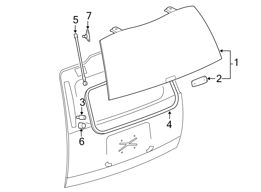 Diagram LIFT GATE. GLASS & HARDWARE. for your Chevrolet Suburban 2500  