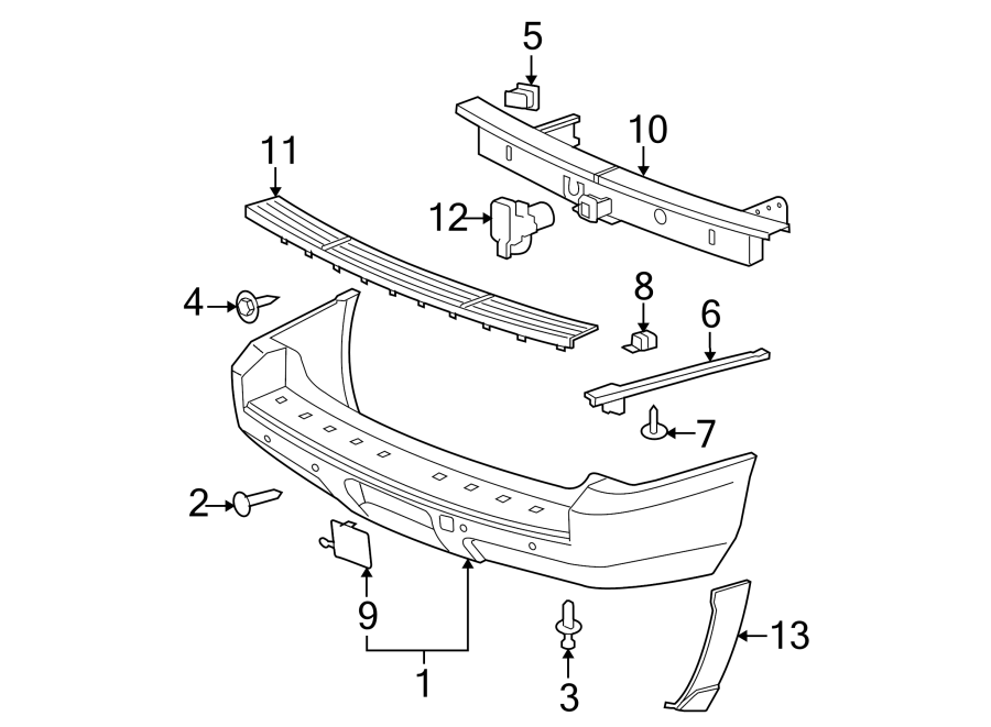 Diagram REAR BUMPER. BUMPER & COMPONENTS. for your 2011 GMC Sierra 2500 HD 6.6L Duramax V8 DIESEL A/T RWD WT Extended Cab Pickup 