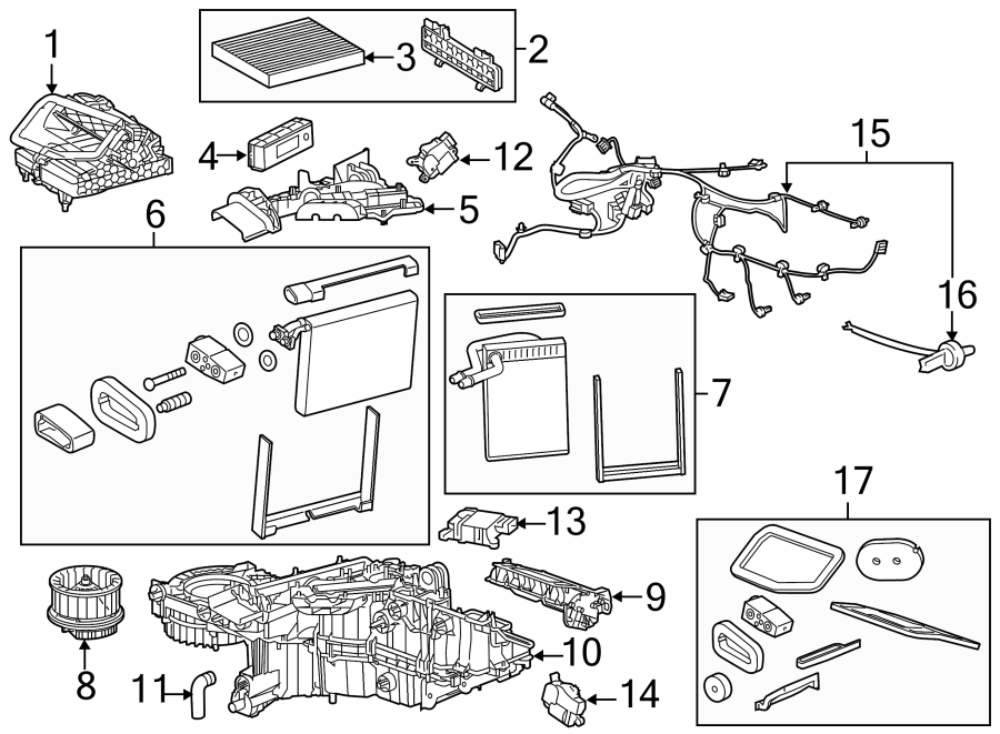 Diagram AIR CONDITIONER & HEATER. EVAPORATOR & HEATER COMPONENTS. for your 2014 Buick Enclave    