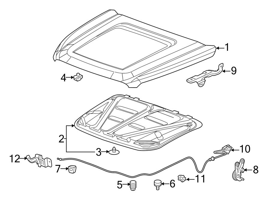 Diagram Hood & components. for your 2021 GMC Yukon   