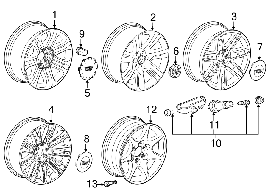 Diagram WHEELS. for your 2012 Cadillac Escalade    