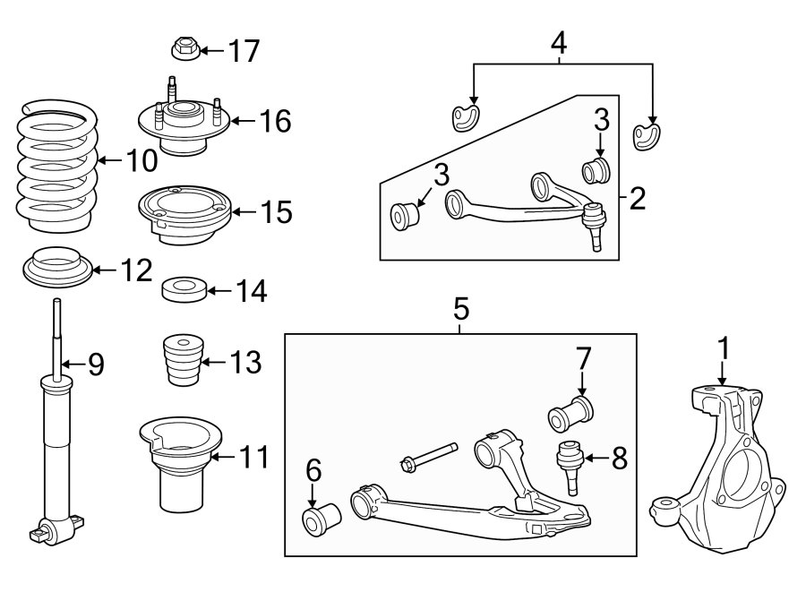 Diagram FRONT SUSPENSION. SUSPENSION COMPONENTS. for your 2018 GMC Sierra 2500 HD 6.6L Duramax V8 DIESEL A/T RWD Base Extended Cab Pickup Fleetside 