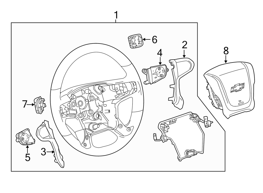 Diagram STEERING WHEEL & TRIM. for your 2022 Chevrolet Silverado 1500 LT Crew Cab Pickup Fleetside 2.7L A/T 4WD 