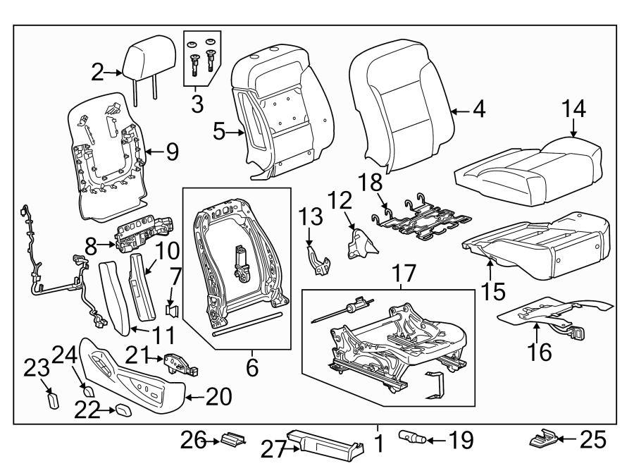 Diagram Seats & tracks. Passenger seat components. for your 2005 Chevrolet Trailblazer   