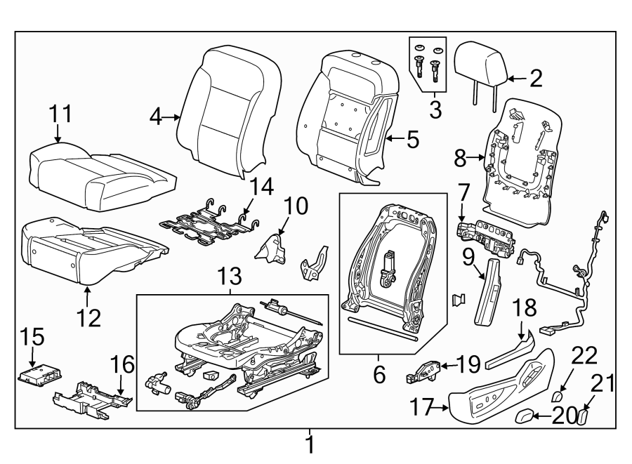 Diagram SEATS & TRACKS. DRIVER SEAT COMPONENTS. for your 2010 Chevrolet Malibu   