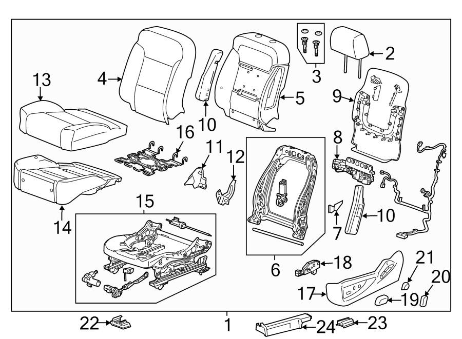 Diagram SEATS & TRACKS. DRIVER SEAT COMPONENTS. for your 2004 Cadillac Escalade EXT   