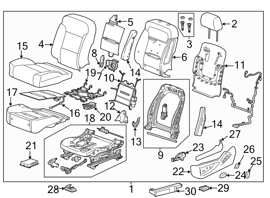 Diagram SEATS & TRACKS. DRIVER SEAT COMPONENTS. for your 2001 Buick Century   