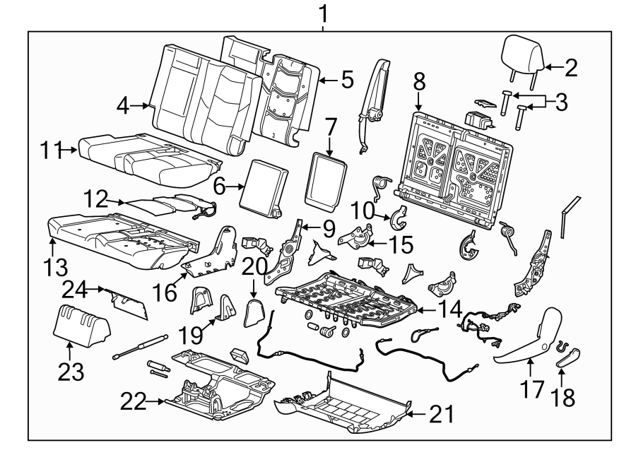 Diagram SEATS & TRACKS. SECOND ROW SEATS. for your 2016 Cadillac ATS Performance Sedan 3.6L V6 A/T AWD 