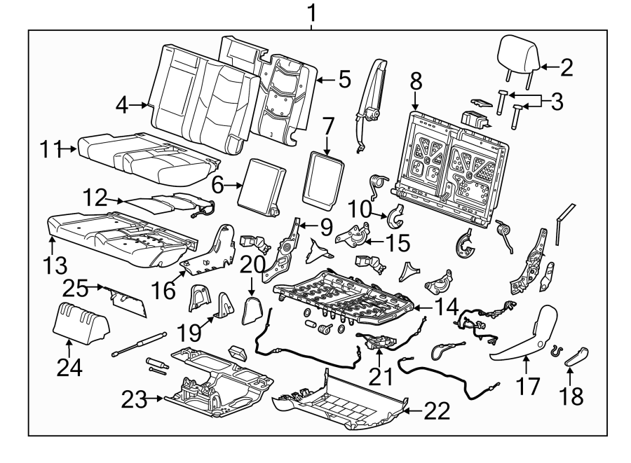 Diagram SEATS & TRACKS. SECOND ROW SEATS. for your 2017 GMC Yukon XL   