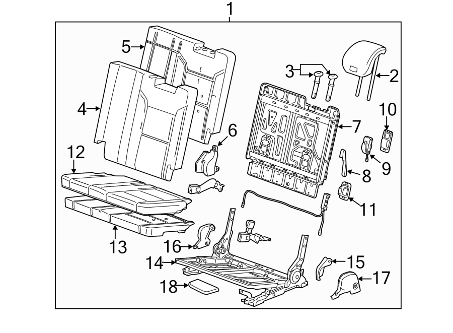 Diagram SEATS & TRACKS. THIRD ROW SEATS. for your GMC Yukon XL  