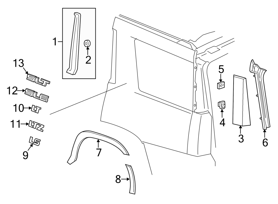 Diagram QUARTER PANEL. EXTERIOR TRIM. for your 2008 Chevrolet Malibu LS Sedan 2.4L Ecotec A/T 