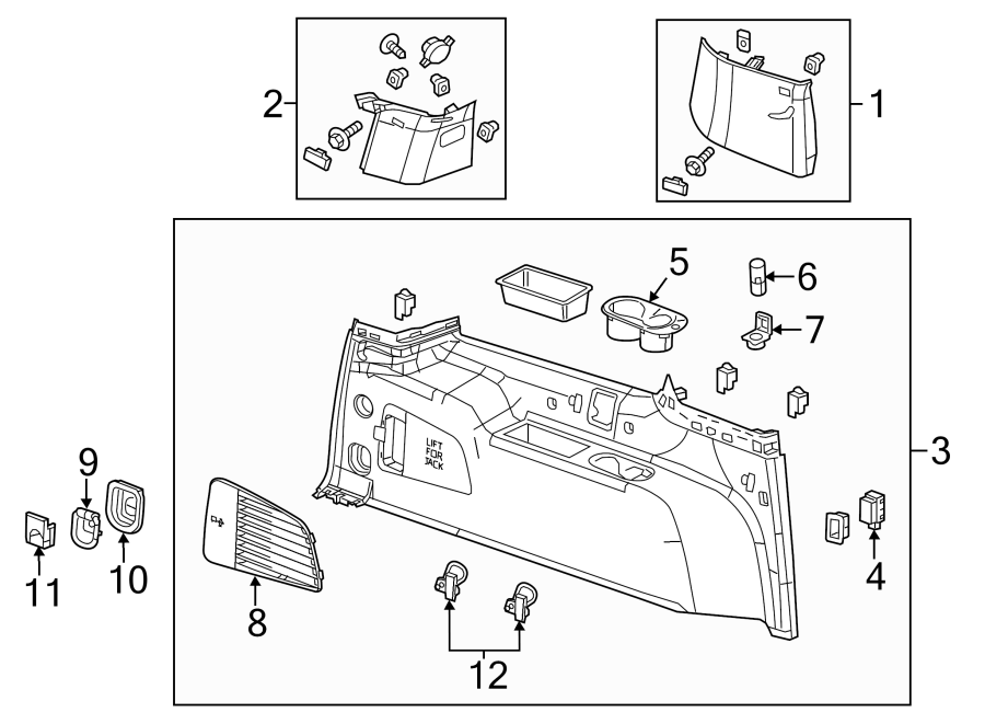 Diagram QUARTER PANEL. INTERIOR TRIM. for your 2002 GMC Sierra 3500 6.0L Vortec V8 A/T RWD SLE Standard Cab Pickup 