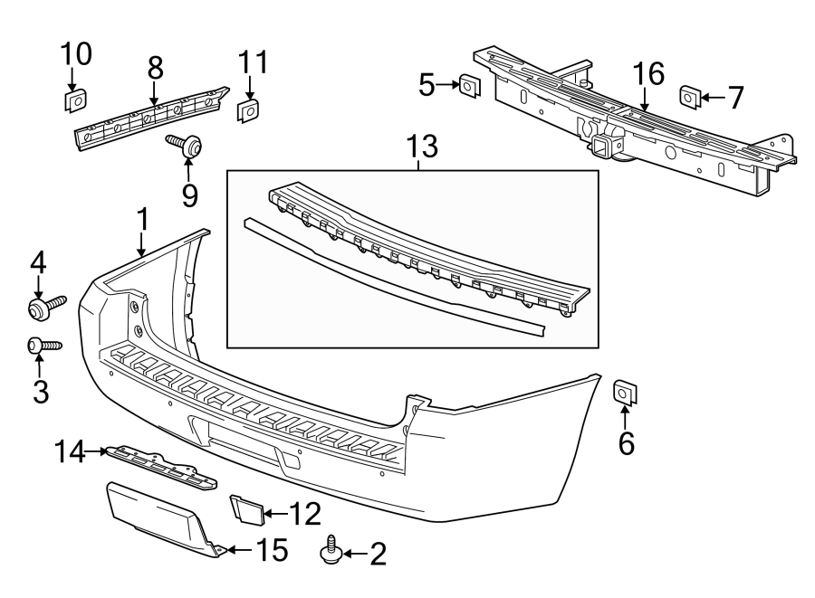 Diagram REAR BUMPER. BUMPER & COMPONENTS. for your 2023 Cadillac XT5 Livery Hearse  