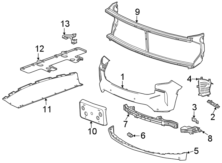 Diagram Front bumper & grille. Bumper & components. for your 2021 Chevrolet Bolt EV   