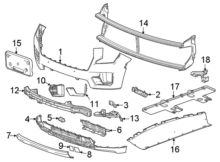 Diagram Front bumper & grille. Bumper & components. for your Chevrolet Suburban   