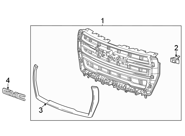 Diagram Front bumper & grille. Grille & components. for your 2024 Chevrolet Suburban  High Country Sport Utility  