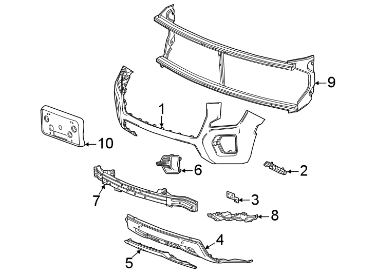 Diagram Front bumper & grille. Bumper & components. for your 2020 Cadillac XT4   