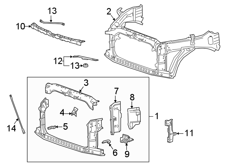 Diagram Radiator support. for your 2021 Chevrolet Suburban  Z71 Sport Utility  