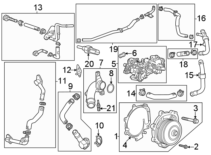 Diagram Water pump. for your 2021 Chevrolet Camaro LT Coupe 2.0L Ecotec A/T 