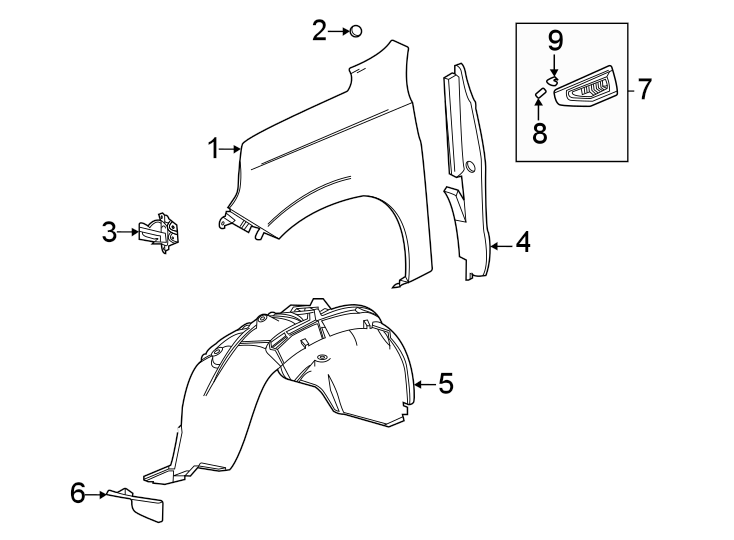 Diagram Fender & components. for your 2021 Chevrolet Silverado 1500 WT Extended Cab Pickup  