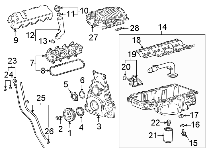 Diagram Engine parts. for your 2024 Chevrolet Suburban  Premier Sport Utility 6.2L EcoTec3 V8 A/T RWD 