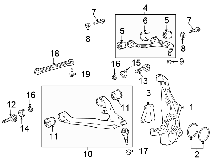 Front suspension. Suspension components. Diagram