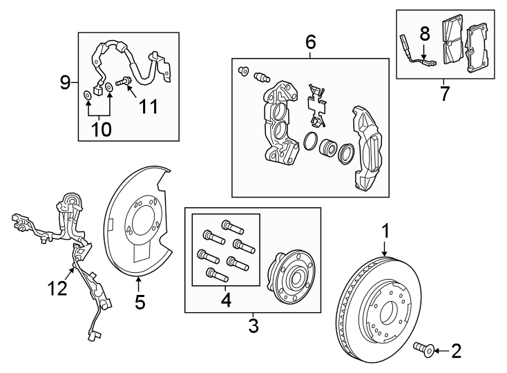 Diagram Front suspension. Brake components. for your 2020 Chevrolet Camaro   