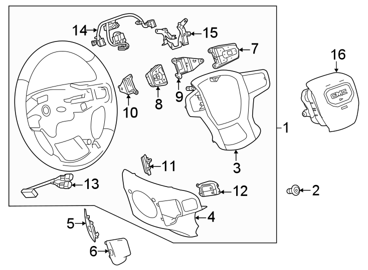 Diagram Steering wheel & trim. for your 2021 GMC Sierra 2500 HD 6.6L V8 A/T RWD Base Extended Cab Pickup 