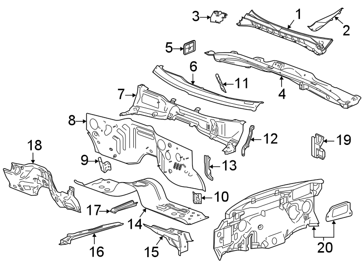 Diagram Cowl. for your 2024 Chevrolet Suburban  Z71 Sport Utility 5.3L EcoTec3 V8 A/T 4WD 