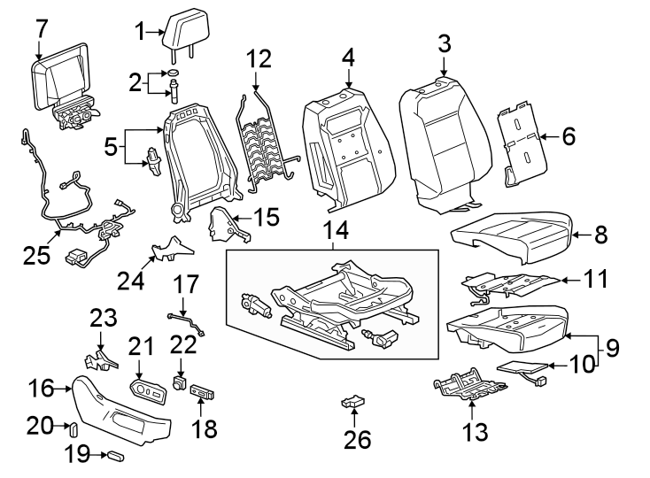 Diagram Seats & tracks. Passenger seat components. for your 2004 Cadillac Escalade EXT   