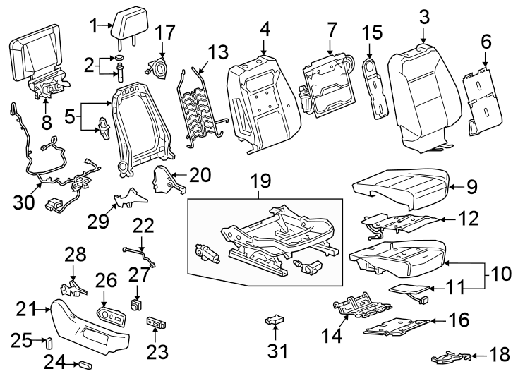 Diagram Seats & tracks. Passenger seat components. for your 1987 Buick Century   