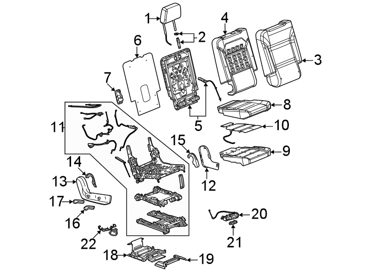 Diagram Seats & tracks. Second row seats. for your GMC Yukon XL  