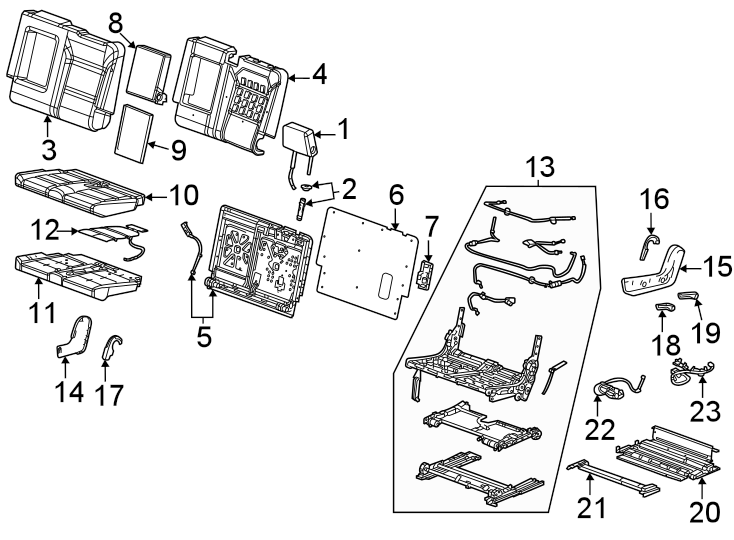 Diagram Seats & tracks. Second row seats. for your 2018 GMC Yukon XL   