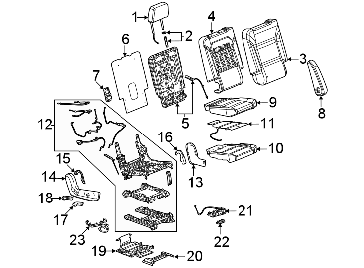 Diagram Seats & tracks. Second row seats. for your GMC Yukon XL  