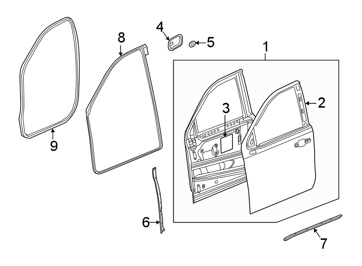 Diagram Front door. Door & components. for your 2021 Chevrolet Suburban  High Country Sport Utility  