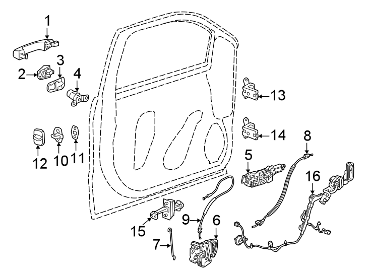 Diagram Front door. Lock & hardware. for your 2024 Cadillac XT4   