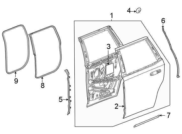 Diagram Rear door. Door & components. for your GMC