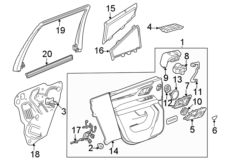 1Rear door. Interior trim.https://images.simplepart.com/images/parts/motor/fullsize/GA21610.png