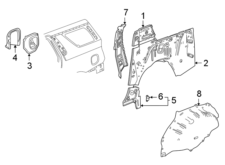 5Quarter panel. Inner components.https://images.simplepart.com/images/parts/motor/fullsize/GA21622.png