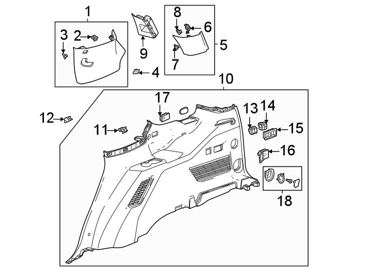 Diagram Quarter panel. Interior trim. for your 2016 GMC Canyon SLE Crew Cab Pickup Fleetside  