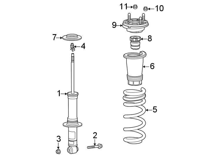 Diagram Rear suspension. Struts & components. for your 2011 GMC Sierra 2500 HD 6.0L Vortec V8 FLEX A/T RWD SLE Crew Cab Pickup 