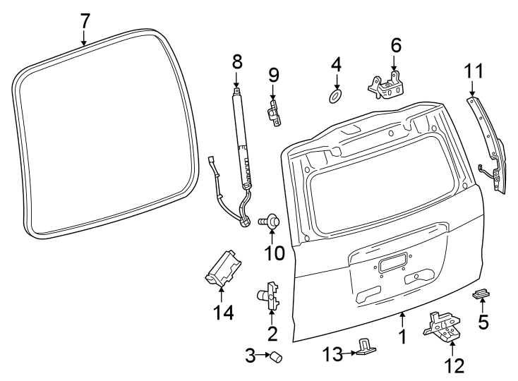 Diagram Lift gate. Gate & hardware. for your 2015 Chevrolet Suburban    