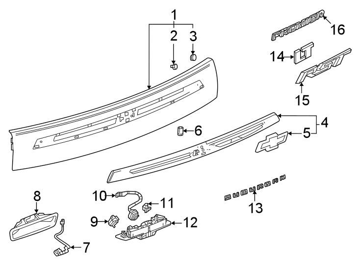 Diagram Exterior trim. for your 2021 Chevrolet Suburban    