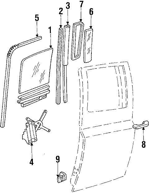 REAR DOOR. GLASS & HARDWARE. Diagram