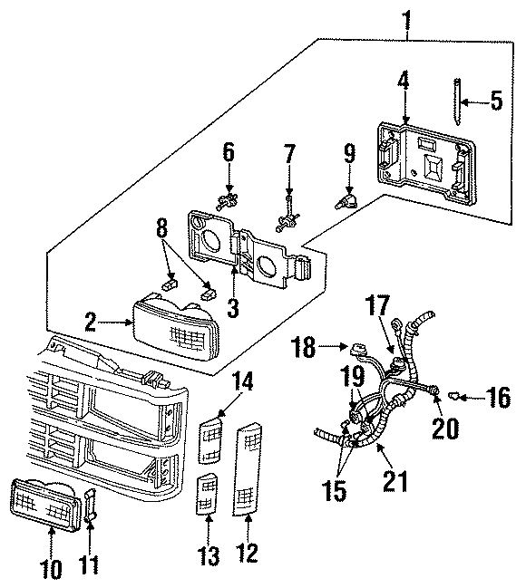 Diagram FRONT LAMPS. HEADLAMPS. for your 2005 Chevrolet Silverado 3500 Base Standard Cab Pickup  