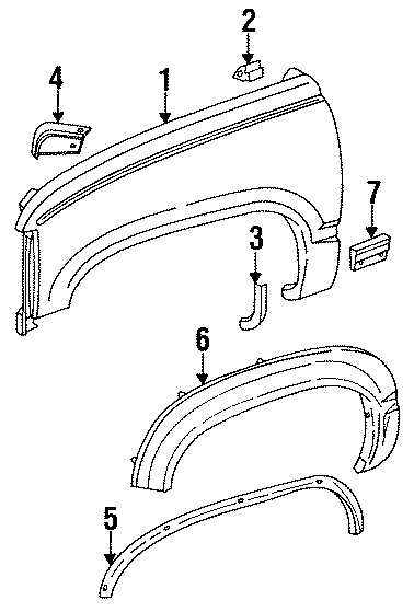 Diagram EXTERIOR TRIM. FENDER & COMPONENTS. for your 2021 GMC Sierra 2500 HD  SLE Extended Cab Pickup Fleetside 