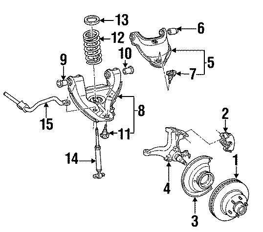 Diagram FRONT SUSPENSION. BRAKE COMPONENTS. SUSPENSION COMPONENTS. for your 2004 GMC Sierra 2500 HD 6.0L Vortec V8 CNG A/T 4WD Base Crew Cab Pickup 