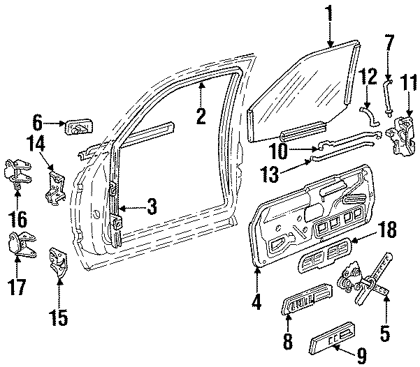 Diagram FRONT DOOR. GLASS & HARDWARE. LOCK & HARDWARE. for your 2007 GMC Sierra 1500 Classic SL Extended Cab Pickup Fleetside 4.3L Vortec V6 A/T RWD 