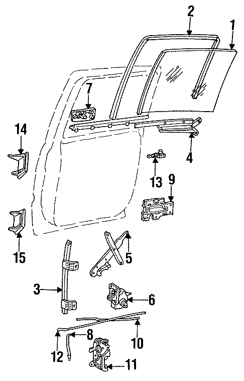 Diagram REAR DOOR. GLASS & HARDWARE. for your 2007 GMC Sierra 1500 Classic SL Extended Cab Pickup Fleetside 4.3L Vortec V6 A/T RWD 