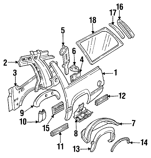 Diagram QUARTER PANEL & COMPONENTS. for your 2005 Chevrolet Silverado 1500 Base Standard Cab Pickup  